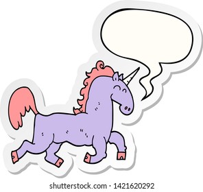 cartoon unicorn with speech bubble sticker
