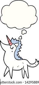 caricatura unicornio con burbuja de pensamiento