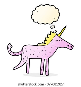 caricatura unicornio con burbuja de pensamiento