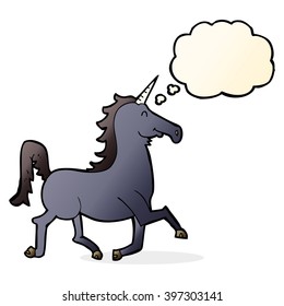 cartoon unicorn with thought bubble