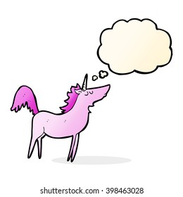 cartoon unicorn with thought bubble