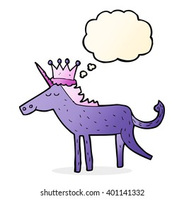 cartoon unicorn with thought bubble