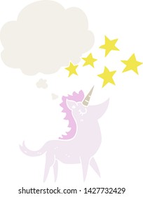 cartoon unicorn with thought bubble in retro style