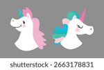 Cartoon Unicorn Vector Set, Cute and Funny Kawaii Unicorn Characters in Different Poses with Rainbow Hair, Fairytale, Magical, Baby, Fantasy Clipart for Kids
