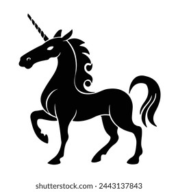 A Cartoon Unicorn vector silhouette design isolated white background