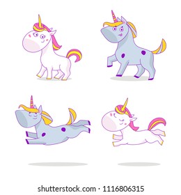 Cartoon unicorns girl and boy set on the white background