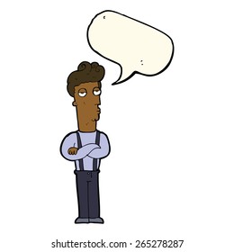 caricatura de un hombre sin impresionar con burbuja de habla