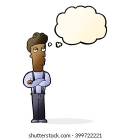 cartoon unimpressed man with thought bubble
