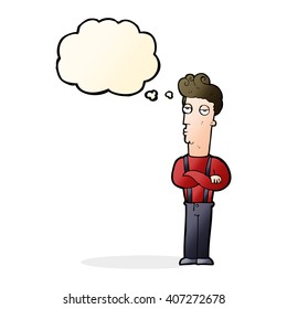 cartoon unimpressed man with thought bubble