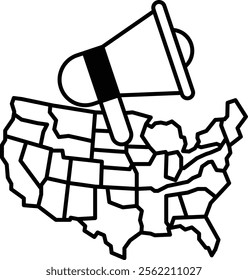 A cartoon of the United States with a megaphone on top of it