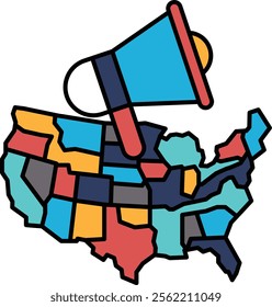 A cartoon of the United States with a megaphone on top of it