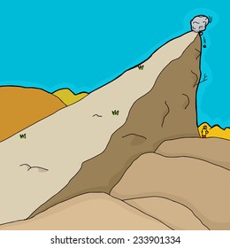 Cartoon of unstable rocks falling on unaware man