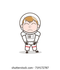 Cartoon Upset Astronaut Face Expression Vector Illustration