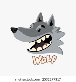 Cartoon Upset Wolf Face, Cute printed baby wolf head. Adorable animal character face