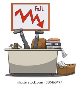 cartoon upside down businessman with graph fall business fail concept, illustration  