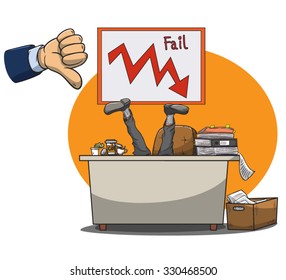 cartoon upside down fail businessman with thumbs down business fail concept, illustration  