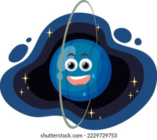 Cartoon Uranus planet with facial expression illustration