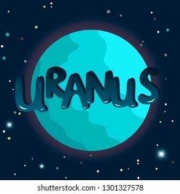 Cartoon Uranus Planet and lettering. Vector illustration.