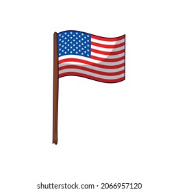 cartoon usa flag on wooden flagstaff.vector illustration