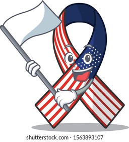 Cartoon usa ribbon with in character bring flag