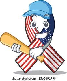 Cartoon usa ribbon with the playing baseball character