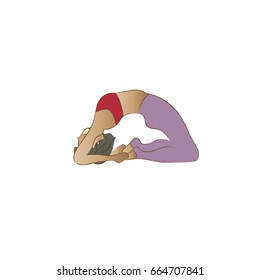 Cartoon  Ustrasana,Camel Pose on white isolate background.Vector illustrator.