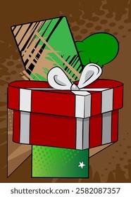 Cartoon Valentine day gift box, comic book Valentine's Day. Retro vector comics pop art design.