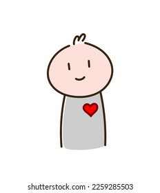 Cartoon Valentine's Day, a hand drawn stick figure person with a heart symbol on his chest