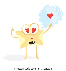 Cartoon valentines day romantic mail. Cute funny envelope character. Holiday flat vector design on white background