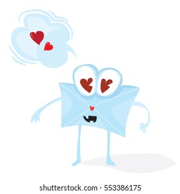 Cartoon valentines day romantic mail. Cute funny envelope character. Holiday flat vector design on white background