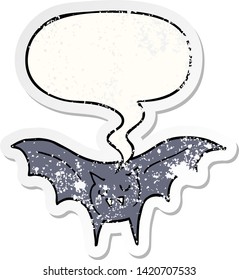 cartoon vampire bat with speech bubble distressed distressed old sticker