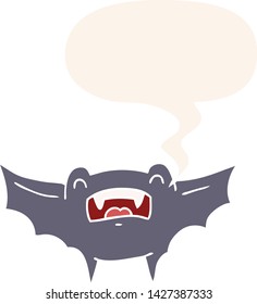 murciélago vampiro de dibujos animados con burbuja de habla en estilo retro