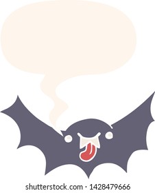 murciélago vampiro de dibujos animados con burbuja de habla en estilo retro