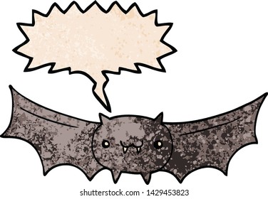 cartoon vampire bat with speech bubble in retro texture style