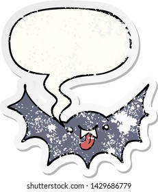 cartoon vampire bat with speech bubble distressed distressed old sticker