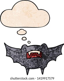 cartoon vampire bat with thought bubble in grunge texture style