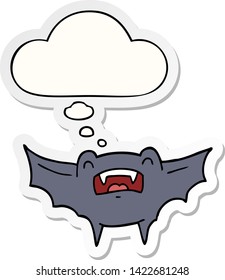 murciélago vampiro de dibujos animados con burbuja de pensamiento como pegatina impresa