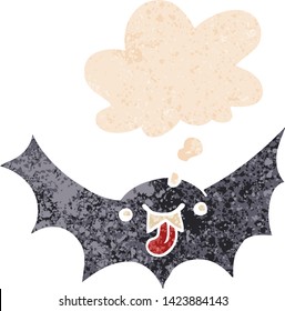 murciélago de vampiros de dibujos animados con burbuja de pensamiento en un estilo retro angustioso y con texturas estrafalarias