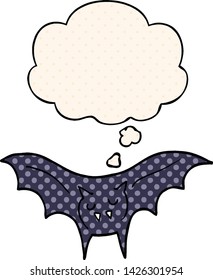 Cartoon-Vampir-Fledermaus mit Gedankenblase im Comicstil