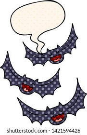 cartoon vampire bats with speech bubble in comic book style