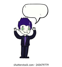 cartoon vampire boy with speech bubble