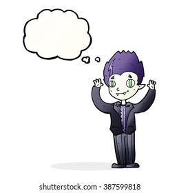 cartoon vampire boy with thought bubble