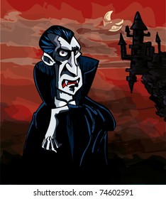 Cartoon Vampire with a castle in the background