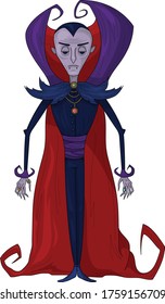 Caricatura de vampiro. Colorida ilustración vectorial de un hombre gótico en capa roja.