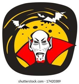 Cartoon vampire face on a black background. Halloween illustration.