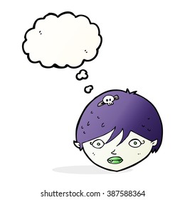 cartoon vampire face with thought bubble