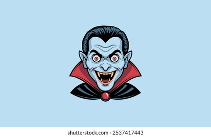 Cartoon Vampir mit Reißzähnen und bedrohlichen Ausdruck.