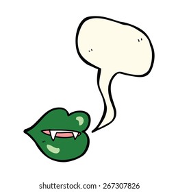 cartoon vampire fangs with speech bubble