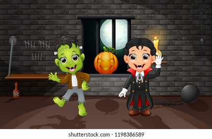 Cartoon of vampire and frankenstein