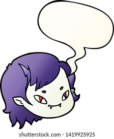 cartoon vampire girl face with speech bubble in smooth gradient style